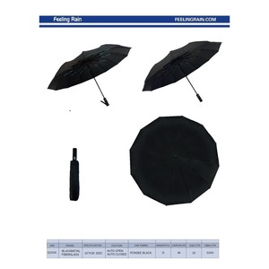Parapluie Automatique Pliant en Trois Sections avec Cadre en Acier et Auvent en Polyester, 8 Baleines, Modèle Pluie Noir S2312K pour Adultes – Vente en Gros - Product Image 3