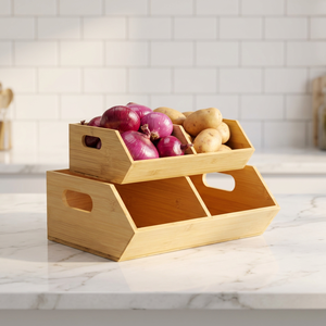 Cajas de Almacenamiento de Bambú de Estilo Clásico, Contenedores Apilables, Portátiles, Multifuncionales, de Forma Rectangular, para Cocina - Product Image 1