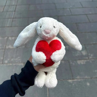 Jellcatt UK Wit pluche konijntje met hangende oren, rood hartje vasthoudend, schattig knuffeldier, Valentijnsdag romantisch cadeau