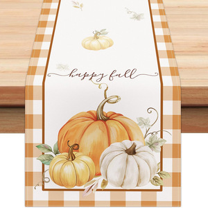 Pumpkin Bow Floral Printed Linen Nonwoven Autumn Thanksgiving <b>Tablecloth</b> Kitchen Table Decoration Waterproof Oilproof - Product Image 5