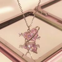 Collier Love Planet - Fille douce et charmante au charme féminin - Chaîne en forme de cœur avec diamant rose