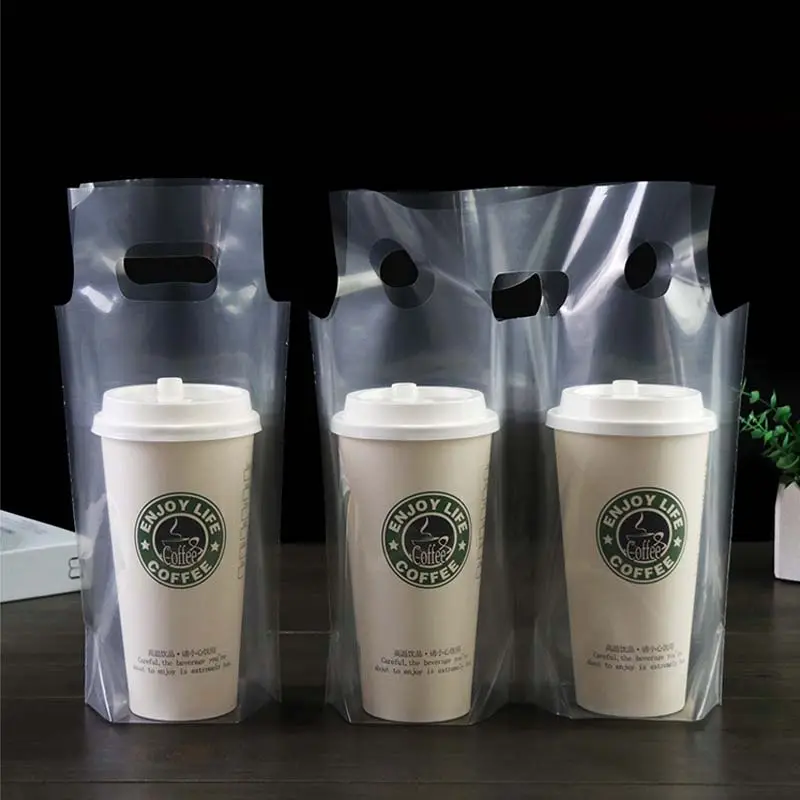 Özel Logo paket torba süt çay kahve çanta şeffaf tek fincan çift fincan boba kabarcık plastik torba