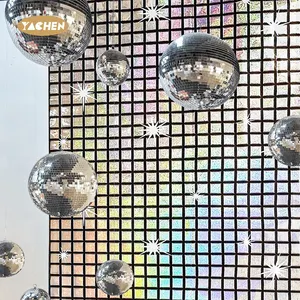 YACHEN Iridescent Shimmer Laser Plastic Table Covers Party Banner for Wedding Disco Party Decoration Photo Booth Backdrop