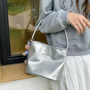 Women's <b>Silver</b> Blue Casual Tote <b>Handbag</b> With Embroidery Magnetic Buckle Spring 2024 Fashion Trend Everyday Use - Product Image 2