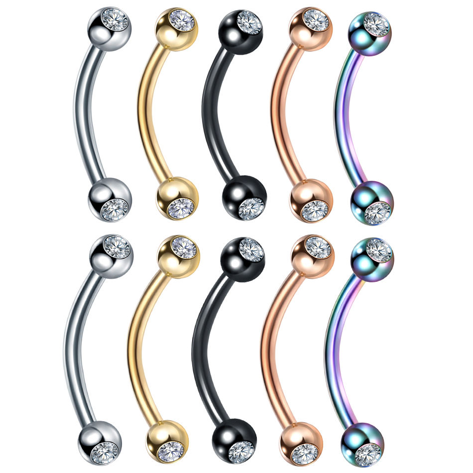 316L Surgical Steel Eyebrow Ring - Double Gem Curved Barbell