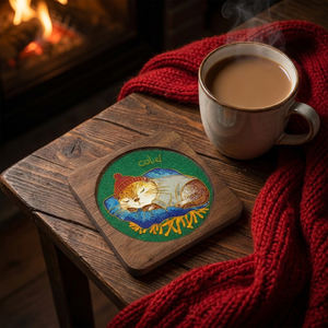 Festival cadeau: Cloisonné grondhond onderzetters op walnoot, set van 4 - Product Image 1