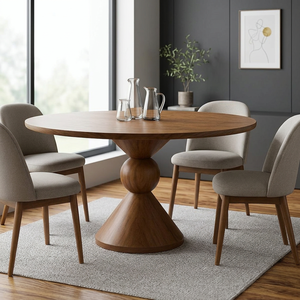 Ensemble de table à manger ronde en bois de style mid-century modern avec 4 chaises rembourrées, dossier plein, base sur piétement, mobilier confortable pour la maison - Product Image 3