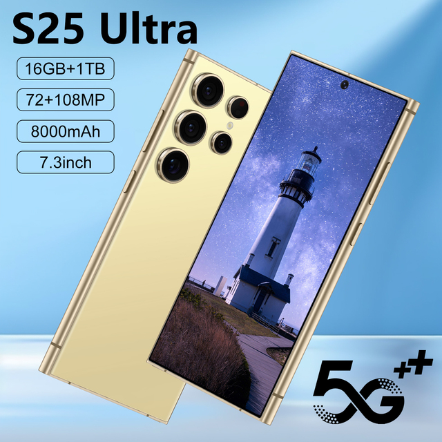 S25 Ultra Android 14 7.3 Inch HD 16GB RAM 1TB ROM 5G Dual SIM Deca Core Global Version French Language for Gaming