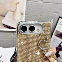 Étui de téléphone élégant et délicat avec strass scintillants pour iPhone Duo, cadre électroplaqué, bracelet en cristal, coque de protection