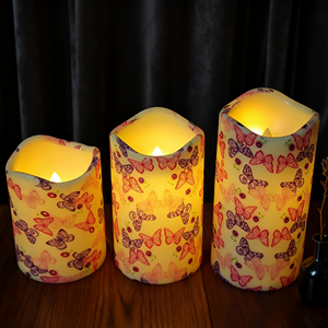 Fiori rosa e farfalle stampa LED smerlato pilastro a forma di bordo candela 3 pz fiamma tremolante Eco decorazione luce OEM ODM fabbrica - Product Image 1