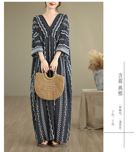 Kaftan <span class=keywords><strong>marocain</strong></span> Bubu à imprimé numérique, taille unique, longueur ras du sol, avec écharpe, style décontracté d'été, taille empire modeste - Product Image 6