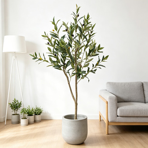 Arbres d'<span class=keywords><strong>olivier</strong></span> artificiels de qualité professionnelle, 120 cm (4 pieds), minces, en pot, avec tronc réaliste, pour décoration minimaliste d'appartement, pièce maîtresse au sol - Product Image 1