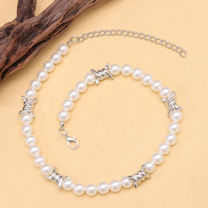 Collar de una sola capa con púas de perlas, geométrico, blanco, unisex, para uso diario - Product Image 4