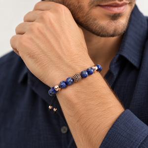 Bracelet tendance pour homme en pierre de lapis-lazuli de 8 mm avec breloques en cuivre, fait main, écologique, de la ville de Yiwu - Product Image 6