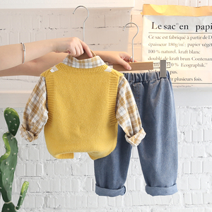 Autunno abbigliamento per bambini Set per bambini maglione all'ingrosso camicia a quadri Set <span class=keywords><strong>Jeans</strong></span> per ragazzi Set di stoffa per bambini stile britannico - Product Image 6