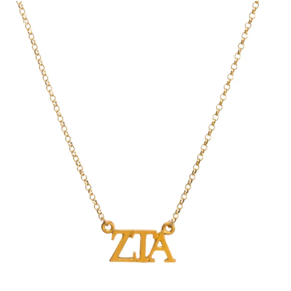 New Arrival Thin Classic Chain Making Greek Zeta Tau Alpha Statement Metal Letter Charms Sorority ZTA Women Necklace