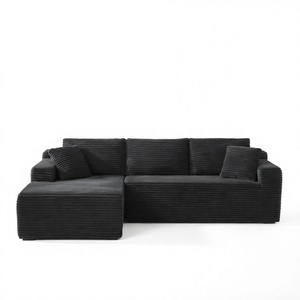Sofá Seccional en Forma de L Negro, Tapizado en Tela de Pana, Sofá de Esquina Moderno para Sala de Estar o Apartamento - Product Image 4