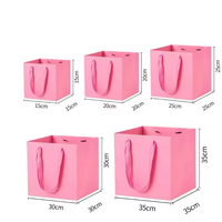 Sac cadeau en papier à fond carré personnalisé pour l'emballage de gâteaux et de fleurs avec poignée pour la vente au détail de bouquets