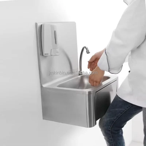 อ่างล้างมือสแตนเลสแบบใช้เข่าเหยียบ พร้อมแผ่นกันน้ำกระเด็น ติดผนังสำหรับใช้งานเชิงพาณิชย์ อ่างล้างมือสุขอนามัย - Product Image 2
