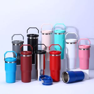 Gobelet isotherme de voyage pour voiture avec poignée, 20oz 30oz, à double paroi, avec couvercle et paille, antidérapant, pour le bureau - Product Image 4
