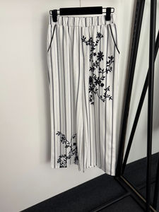 <span class=keywords><strong>Camicia</strong></span> da <span class=keywords><strong>donna</strong></span> elegante a righe <span class=keywords><strong>con</strong></span> stampa floreale in vita a maniche lunghe e pantaloni larghi in vita elastica nuovo abito Casual stile casa - Product Image 6