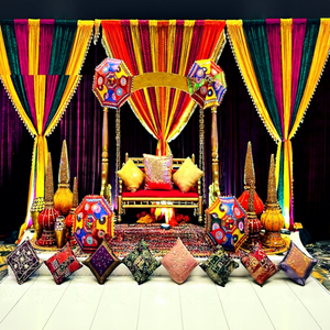Decoración de Escenario para la Ceremonia Sangeet de Bodas Árabes, Decoración de Escenario para la Ceremonia de Bangle en Bodas Indias, Decoración de Escenario para la Función Mehndi en Bodas Punjabi - Product Image 1