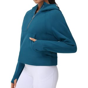 FOXA Sweat à capuche pour femme, demi-zip, manches longues, en polaire, coupe courte, avec poches et trous pour les pouces - Product Image 2