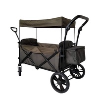 Chariot de camping pliable 2 places pour enfants avec toit et sac de rangement latéral, en tube de fer et tissu Oxford 600D anti-UV 5.0