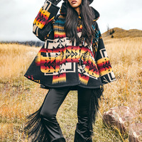 Poncho à capuche en mélange de laine pour femme, style aztèque, imprimé géométrique sud-ouest, avec franges, cape d'hiver, style bohème, cowgirl, vintage, vente en gros
