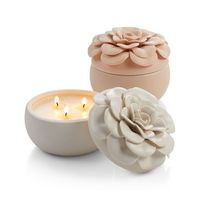 Stoples Lilin Keramik Matte Kreatif Dengan Tutup Bunga, Wadah Kosong untuk Pembuatan Lilin