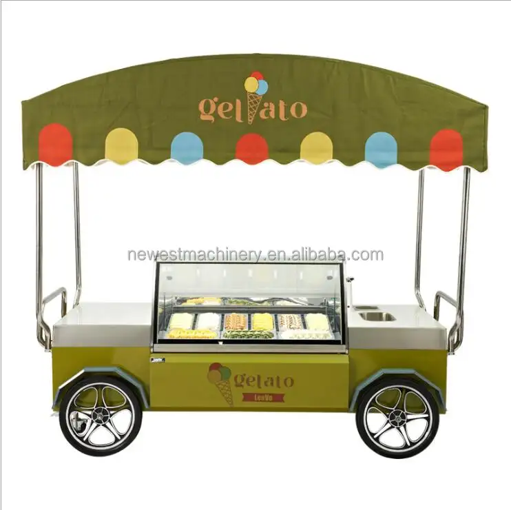 Làm Mát Không Khí Nhập Khẩu Máy Nén Chất Lượng Tốt Ice Cream Gelato Showcase Xe Đẩy/Tủ Đông Ice Cream Xe/Ice Cream Giỏ Hàng Di Động