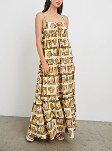 Vestido largo escalonado con tirantes finos para mujer, estampado floral, con lazo en la parte delantera, estilo bohemio, informal, para vacaciones - Product Image 3