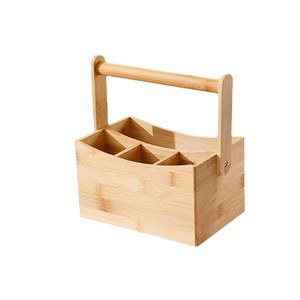 Caja de Almacenamiento de Bambú, Organizador Multicompartimento, Soporte de Escritorio para Oficina, Tipo Rectangular, Color Sólido, Parte Superior Abierta, con Asa - Product Image 4