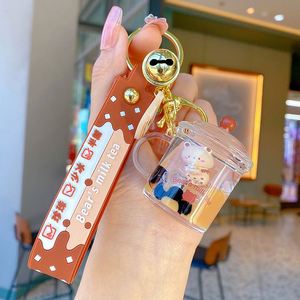 Cartoon Oil Pearl Milk Tea Bear <b>Floating</b> Liquid Keychain for Girl Bag Pendant Cute Mug Drink Bottle Keyring Key Charm Gift - Product Image 5