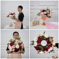 DKB Super Mini Boule de fleurs artificielles roses et rouges faites à la main de 30 cm à prix réduit pour centre de table de banquet haut de gamme