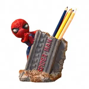 Polyresin Spider Man pena pensil Pot meja penata aksesoris meja pemegang pena PVC mainan Action Figure