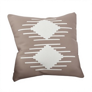 Housse de coussin carrée à motif géométrique en coton, broderie bohème, lavable, non toxique, tissée, avec fermeture éclair, décorative - Product Image 1