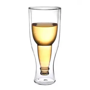 Madou-vaso de cerveza de doble pared de 350Ml, cristal de borosilicato de alta calidad con forma de botella al revés