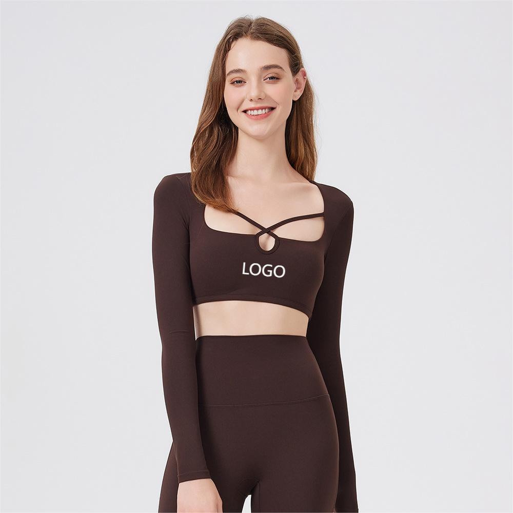 Women's Collar Hollow Long Sleeve Yoga Top Quick-drying Casual Yoga Bra Breathable Workout Yoga Top