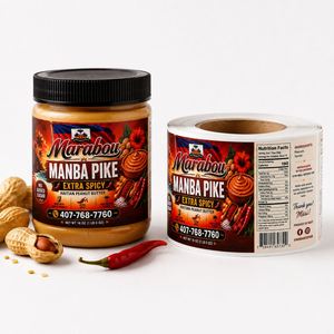 Mantequilla de Maní Haitiana Extra Picante Marabou Manba Pike, Etiqueta de 16 Onzas, Papel Rectangular Reutilizable Ecológico, Código de Barras, Información Nutricional - Product Image 1