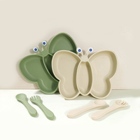 Assiette à dîner en forme de papillon, nouveau design, antidérapante, facile à laver, en matériau résistant à la chaleur, avec un ensemble cuillère-fourchette