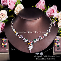Ensemble de bijoux de mariage et de fiançailles élégant en zircon cubique multicolores brillants exclusifs pour femmes, collier et boucles d'oreilles en CZ