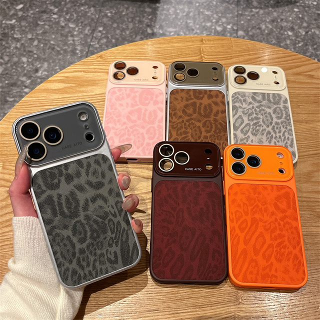 Original Leather Leopard pattern Phone case for iPhone 17 16 15 14 Pro Max Camera Glass Animal Lens Frame Converted Back Cover