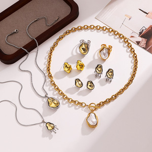 Ensemble de bijoux en acier inoxydable, pendentif en forme de goutte d'eau, collier, boucles d'oreilles, bagues pour femmes, bijoux à la mode, Style européen - Product Image 4