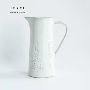 Joyye 1600ml seramik beyaz reaktif sırlı noel porselen su sürahisi Pot ev restoran otel için