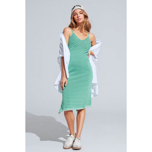 Green Midi Dress With Stripes and <b>Spaghetti</b> <b>Straps</b> - Product Image 6