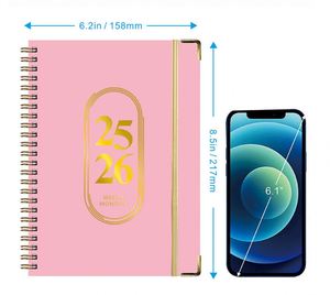 Planificador Semanal y Mensual Likewinner 2026, Organizador Espiral A5, Diseño Minimalista, Grabado Dorado, Cubierta Rosa, Verde y Azul - Product Image 6