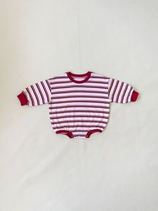 Body per Neonati OEM 100% Cotone a Maniche Lunghe, Oversize con Righe Rosa/Rosse, Morbido Abbigliamento per Bambini - Product Image 6