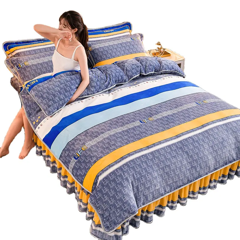 Wholesale Milk fiber Bedding Set Printed Flannel Quilt Comforter
