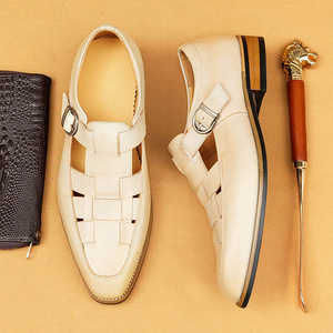 2026 New High-End Versatile Men's Summer Best-Selling Sandals - Leather Square-<b>Toe</b> Buttoned Sandals - Product Image 3